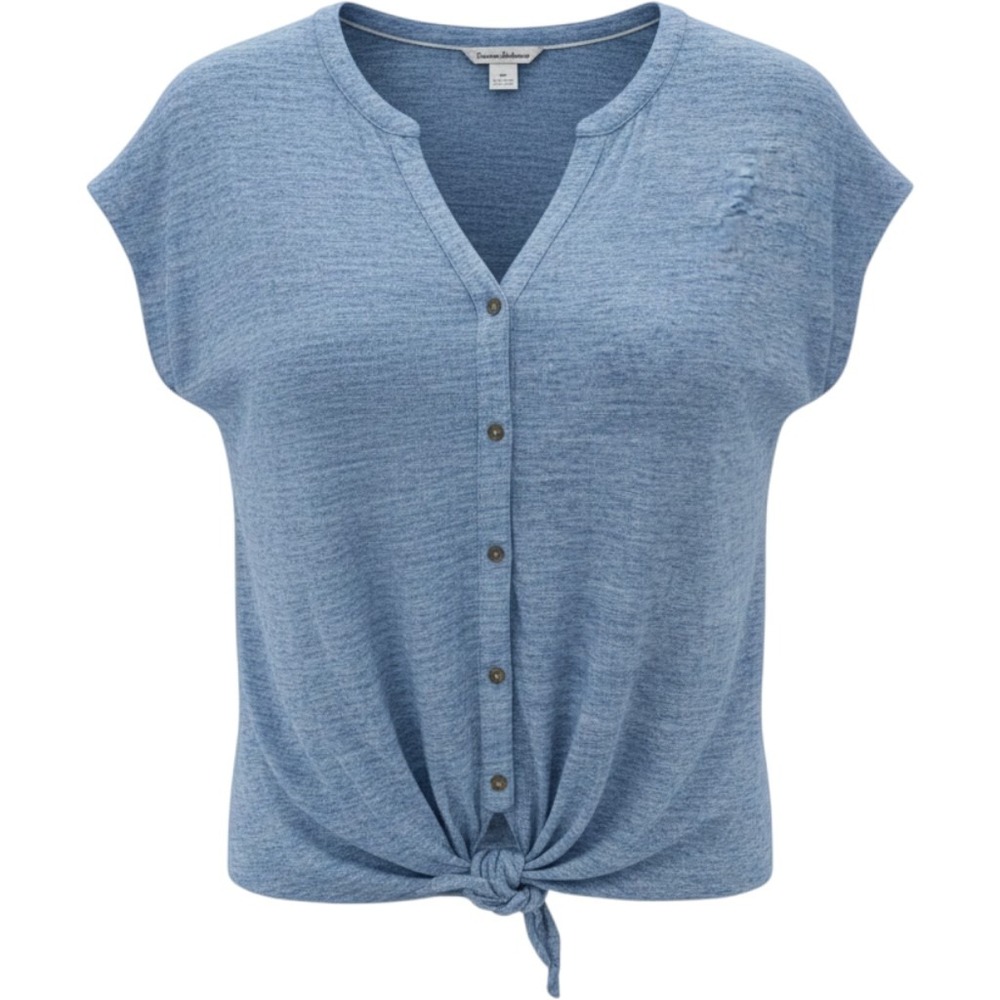 Tommy Bahama Womens Blue 100% Linen Button Front Tie Hem Top Size M